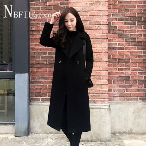 2020 Autumn Winter Korean Temperament Slim Women Coat Black Woolen Female Overcoat
