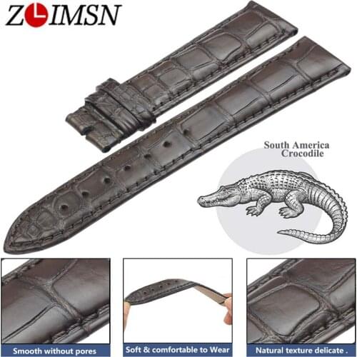 ZLIMSN Crocodile Leather Brown Men and Women Watch Band 22mm Fashion Circle Pattern Hand-Stitched Custom Luxury Strap 12mm-26mm