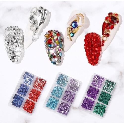 1 Box Crystal Nail Art flat Rhinestone Gold Silver Clear All Color Flat Bottom Mixed Shape DIY Nail Art 3D Decoration