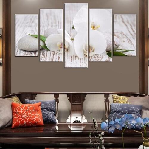 5 piece canvas art Printed White orchid pebbles Painting for room home decoration poster picture canvas Print with frame
