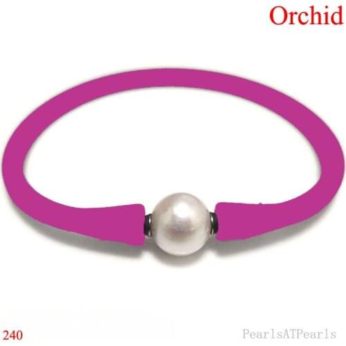 7.5 inches 10-11mm One AA Natural Round Pearl Orchid Elastic Rubber Silicone Bracelet