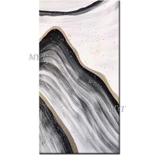 Black and White Mountain Peaks Abstract Wall Art 100% Hand Painted Oil Painting on Canvas Wall Pictures Home Decor Unframed