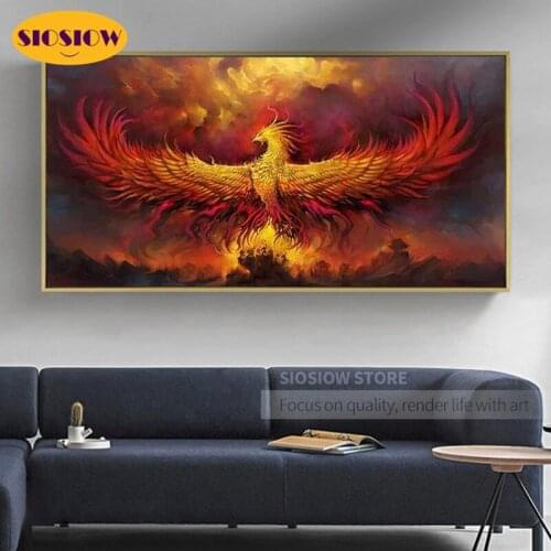 5d Diy Diamond Mosaic Embroidery Phoenix Full Set Drill Round Diamond Painting Fantasy Decor Home Wall Pictures For Living Room