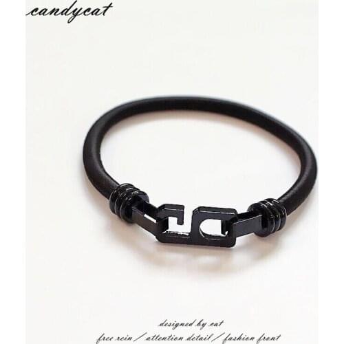 Black Rope Band Silver Plated & Black "6" Joint Fashion Bracelets for Women Men