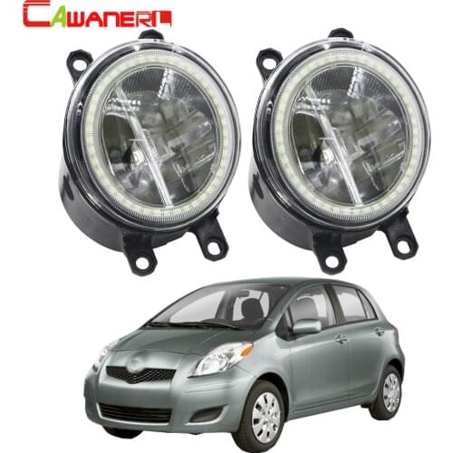 Cawanerl For Toyota Yaris Hatchback 2006-2014 Car 4000LM LED Bulb Front Fog Light + Angel Eye DRL Daytime Running Lamp 12V