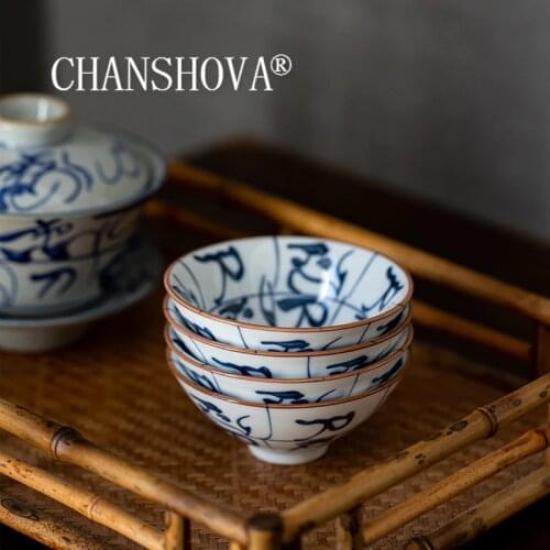 CHANSHOVA 70ml Traditional Chinese style Handmade tea cup China Blue and white porcelain Large caliber ceramic cups tea set H479