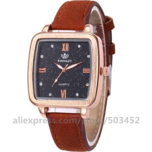 100pcs/lot RINNADY 919710 Regalos Para New Square Shape Womans Watch Ladies Mujer Lady Leather Women Clock Hot Sells