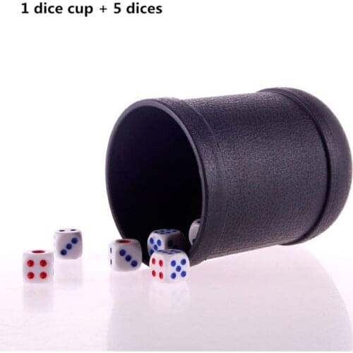 Black PVC Dice Cup Board Game KTV Pub Casino Party Game Dice Box with 5 Dices U2JB