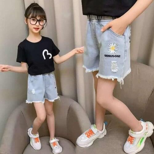 Girls' Denim Shorts 2021 New Summer Printed Childrens Summer Hot Pants 3-10 Year