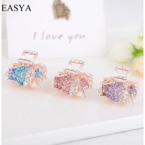 EASYA Popular Deisgn Rhinestone Crystal Flower Ornaments Hairdressing For Women Girls Elegant Metal Crab Hair Claw Clips Jewelry