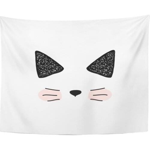 Tapestry Black Cartoon Cats of Cute Doodle Sketch Character to Kids Animals Funny Stylish Muzzle Pets Anger Anime Tapestries