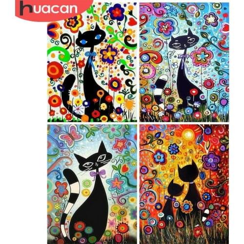 HUACAN Full Drill Diamond Painting Cat Mosaic Cross Stitch 5D Animal Diamond Embroidery Art Decoration New Arrival