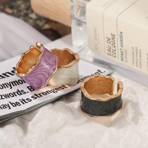 New French Vintage Inlaid Gold Rim Irregular Smooth Open Ring Geometry Handmade Romantic Fashion Couple Jewelry Gifts