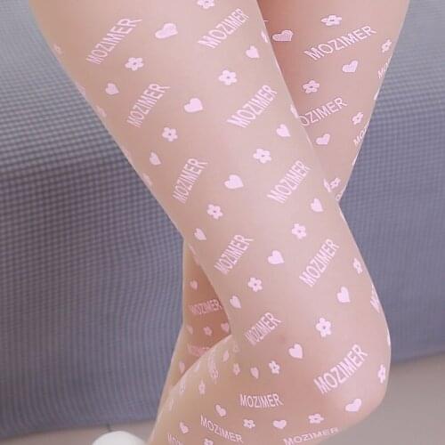 Sexy France Fashion New Designs Mozimer Brand Letter Tights Sakura Print Pantyhose Womens Lingerie Transparent Logo Stockings