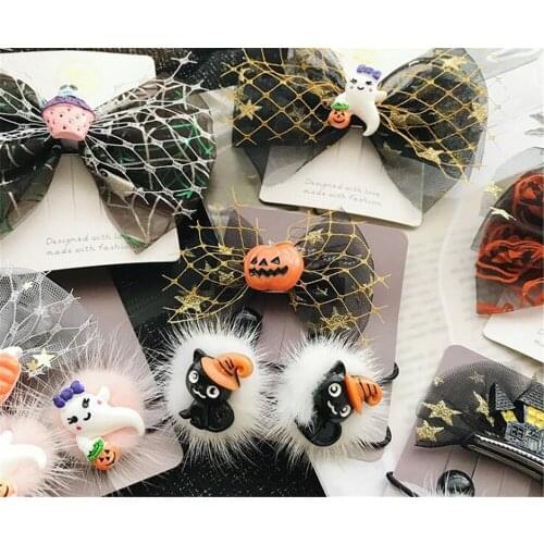 Cute Bows Halloween Pumpkin Hair Clips Girls Handmade Hairpin Hair Accessories D199