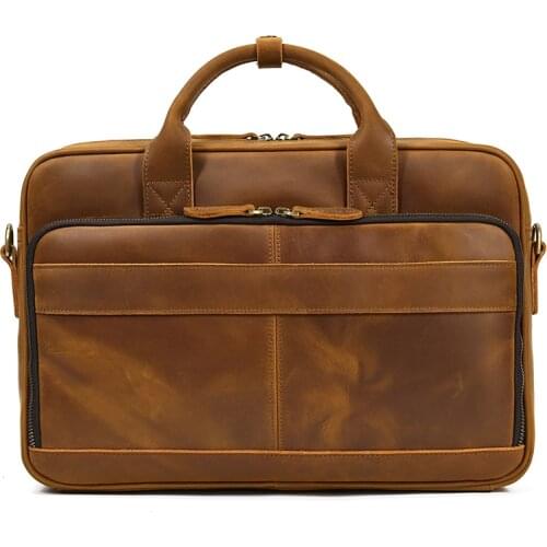 Mens Working Tote Handbags Vintage Fashion Design Business Leather Briefcase of Men Male Real Cowskin Latop Computer Bag