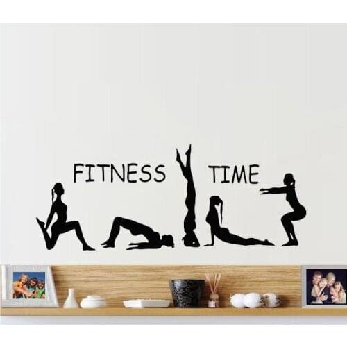 Fitness Time Wall Stickers Sport Girls Gymnast Yoga Art Murals Gym Home Deocr Vinyl Wallpaper Poster Wall Decoration