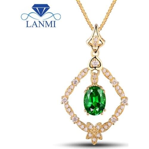 New!!! Wedding Jewelry 18Kt Yellow Gold Oval 5x7mm Natural Diamonds Tsavorite Pendant WP048