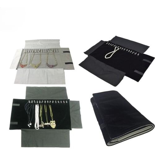 Wholesale Jewelry Roll Bag Portable Carring Case Black Velvet Organizer Necklace Chain Bracelet Storage Box 2 Colors Available