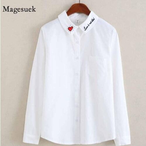 Autumn Love Embroidered Blouse Cotton Women Blouse Ladies Tops 2020 White Shirt Long Sleeve Shirt Women Bottoming Shirt 5598 50