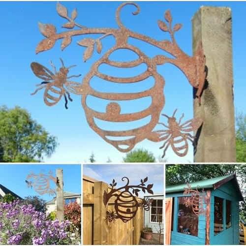 Fathers Day Gift Bee Hive Garden Decor Iron Silhouettes Tree Plug-in Ornament PR Sale