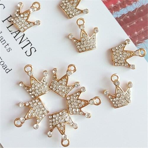 10 Pcs Gold Color Metal Crown Charms Lovely Rhinestone Crown Charm Pendants For DIY Jewelry Making Accessory Earring Hair Charms