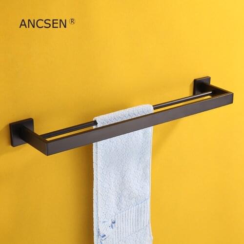 Towel Hanger Wall Mounted 50-60 CM Double Tier Towel Rack Matte Black Stainless Steel Bathroom Towel Bar Rail Towel Holder