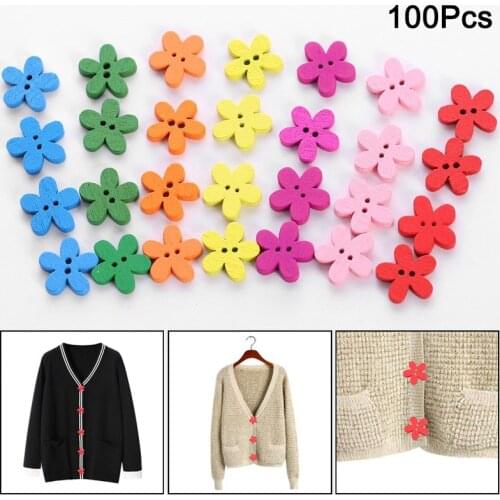 Multicolor 100pcs 14x15mm 2 Holes Mixed Flower Wooden Decorative Buttons Fit Sewing Scrapbooking Crafts