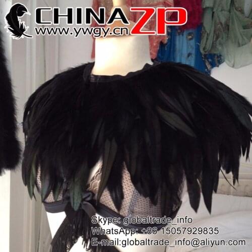 CHINAZP 10yards/lot 14-16 inch Width High Quality Christmas Decoration Dyed Black Coque Rooster Tail Feather Fringe Trim