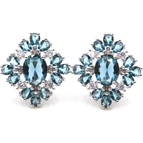 51x25mm Highly Recommend Flowers Created Pink Kunzite White Zircon Gift For Sister Silver Earrings