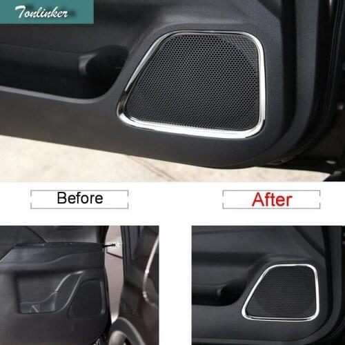 Tonliker Interior Door Speaker Cover Case stickers for Mitsubishi Outlander 2013-19 Car Styling 4 Pcs Stainless Steel Covers