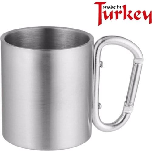 Turkish Brand Nurgaz Stainless Steel Double Layer Carabiner Clip Survival Cup Mug Tableware Camping Cooking Hiking Picnic Tools