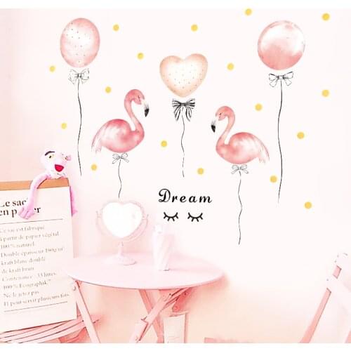 Dormitory Girl Room Decoration Flamingo Balloon Pink Wall Stickers Warm Bedroom Home Decor DIY Self-adhesive Wardrobe Stickers