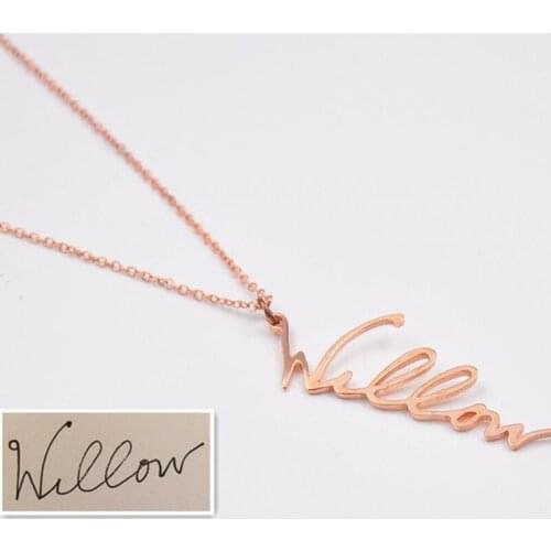 Handwriting Vertical Name Necklaces Pendants Custom Signature Long Necklace Personalized Jewelry Baby Mom Day Gifts