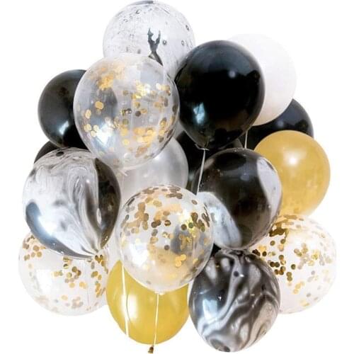 40pcs Black Gold Agate Balloons 12inch Confetti Air Latex Globos for Birthday Wedding Valentines Day Party Decoration Supplies