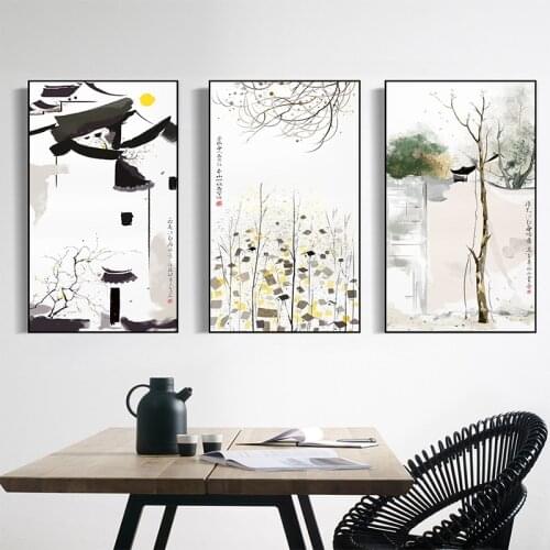 Japanese Building Art Poster Print Vintage Chinese Landscape Canvas Painting Picture Wall Art for Living Room Decoration Nordic