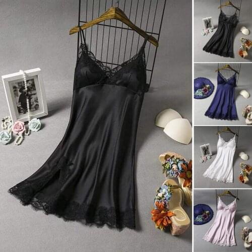 Women Sexy Satin Nightgown Sleepwear Sleep Dress V Neck Strappy Solid Nightwear Night Dress Female Clothes Mujer Vestido