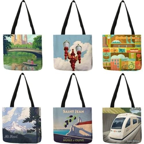 Womens Handbag 2020 Vintage Travel Posters Print Large Shopping Tote Bag Casual Traveling Shoulder Bags B13149
