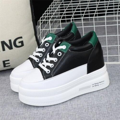 Inner Increase 10cm Black Shoes Female 2021 Autumn New Style Thin White Shoes Thick-soled Platform Sneaker Casual Shoes