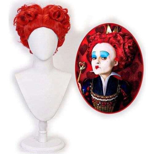The Red Queen Cosplay Wig Alice in Wonderland Women Queen of Hearts Costume Red Hair +Wig Cap Halloween Gifts