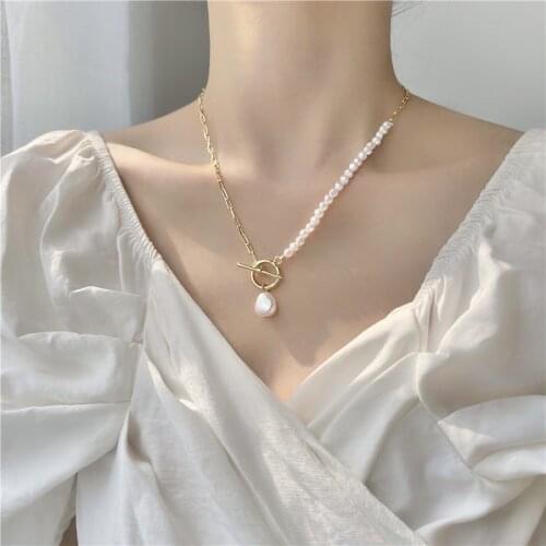 Fashion trend retro tro tender pearl necklace female 2021 new tide temperament contracted neck chain clavicle chain