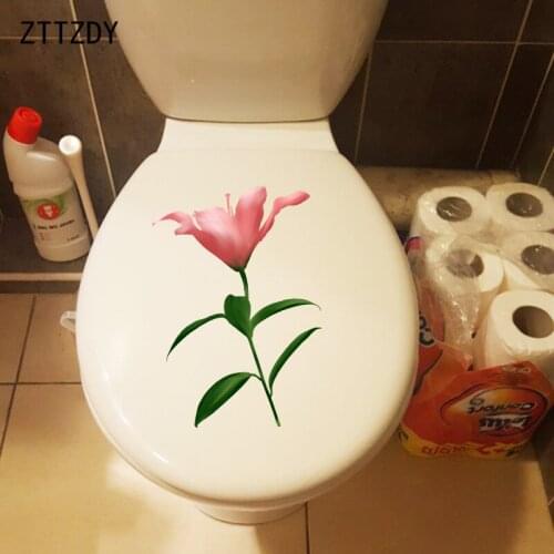 ZTTZDY 17.4*23.8CM Pink Lily Bathroom Decor Toilet Seat Stickers Home Wall Decal T2-0729