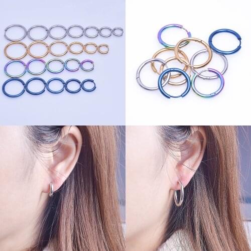 10Pcs/Lot Stainless Steel Punk Styles Round Circle Hoop Earrings Ear Ring Clip Earrings Women Party Gift Jewelry Wholesale