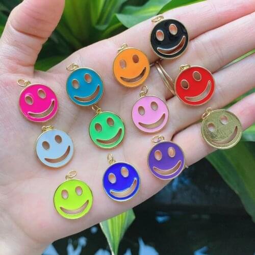 10Pcs Smile Smiling Happy Face Enamel Charm Gold Plated, NEW Fashion Pendants for Bracelet Necklace Earring Making Supplies