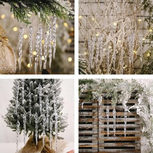12pcs 13cm Christmas Simulation Ice Xmas Tree Hanging Ornament Fake Icicle Winter Party Xmas Decoration Supply Xmas New Year