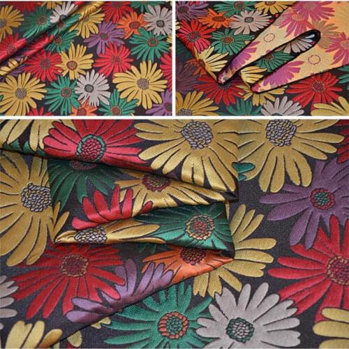 145cm width Imported colorful sunflower Metallic Jacquard Brocade Fabric 3D jacquard yarn dyed fabric for Coat Dress Skirt