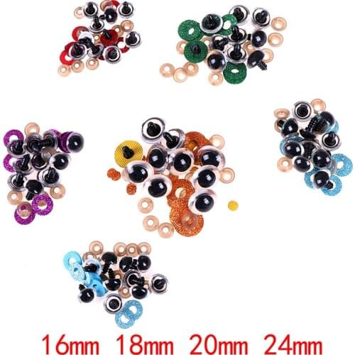 16-24mm 10pcs Mix Color Shinning Plastic Doll Eyes Craft Eyes with Washer DIY For Plush Bear Stuffed Toys Animal Puppet Dolls