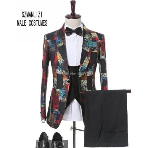 2018 New Brand Mens Casual Suits Shawl Lapel Wedding Tuxedos For Men Groom Suit Slim Fit Printed Blazer Groomsmen Costume Homme