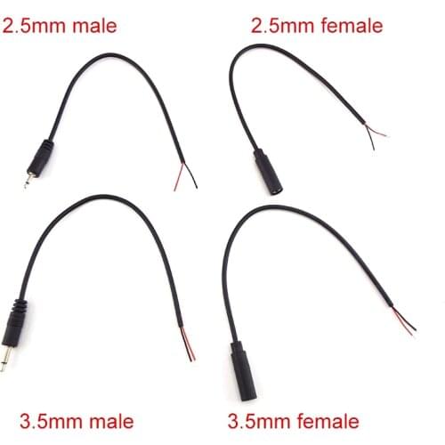 1pcs/5pcs 25CM 2pin Extension Wire 2.5mm 3.5mm Mono Connector Cable Male Female Plug DIY Audio Repair Cable Charger