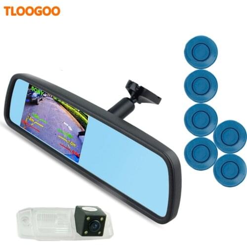 Car parking sensor system 6 sensors with back up Camera with bracket Car interior Mirror monitor 4.3inch for SYLPHY TEANA